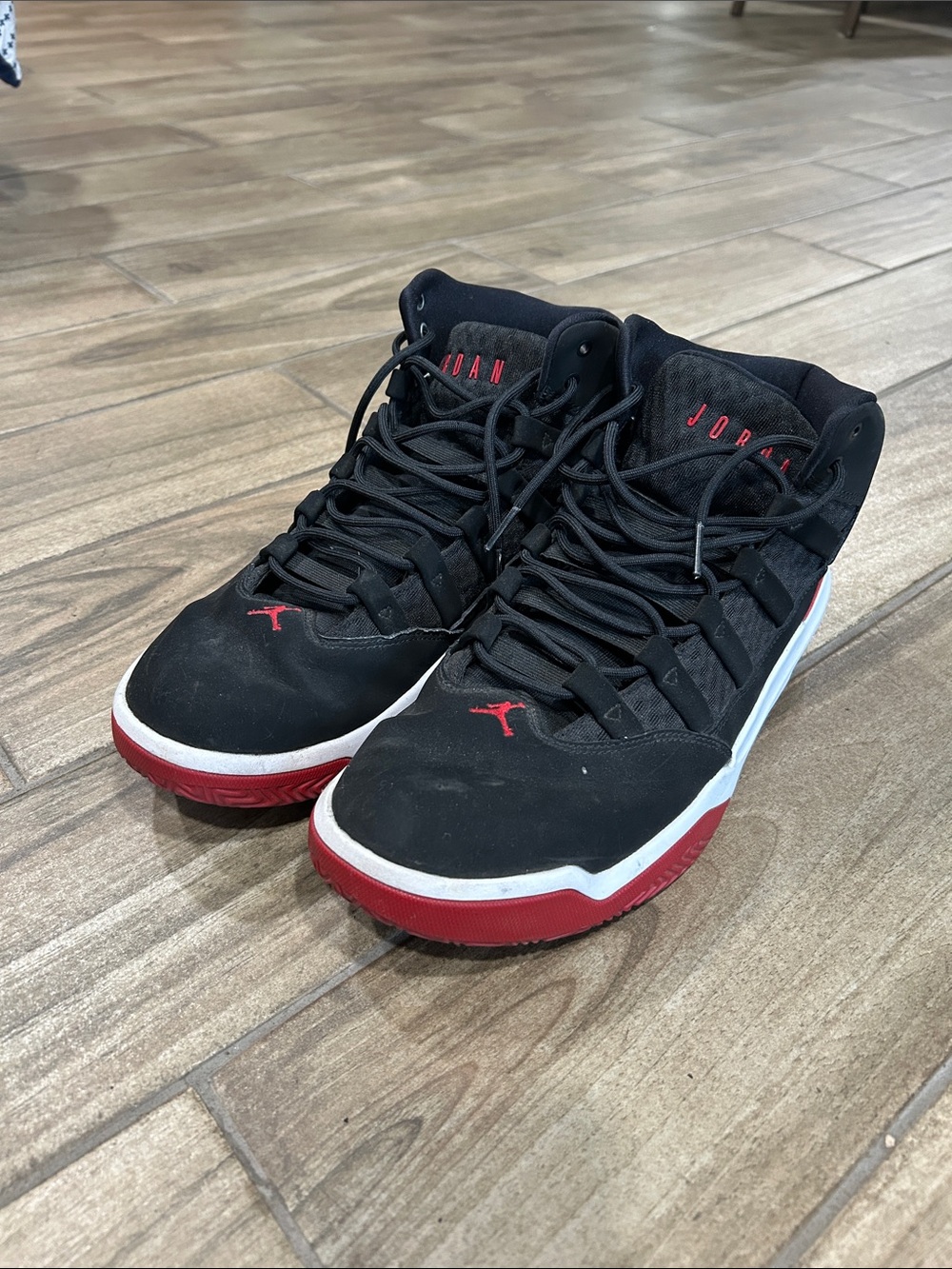 Size 12 Jordan Men's Black and Red High-Top Basketball Shoes